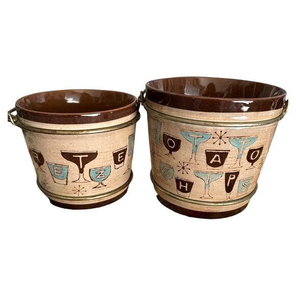 Vintage Fred Roberts Co Snacks Stoneware Buckets Set - Picture 1 of 11